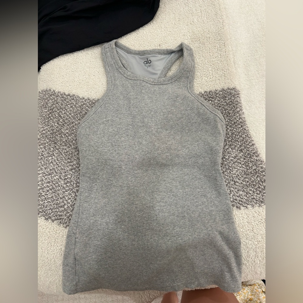 ALO Yoga ribbed aspire full length tank in heather grey